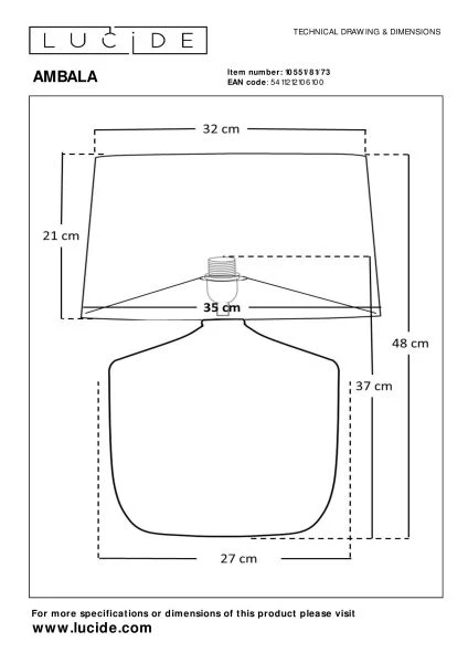 Lucide Premium AMBALA - Lampe de table - Ø 35 cm - 1xE27 - Naturel - technique